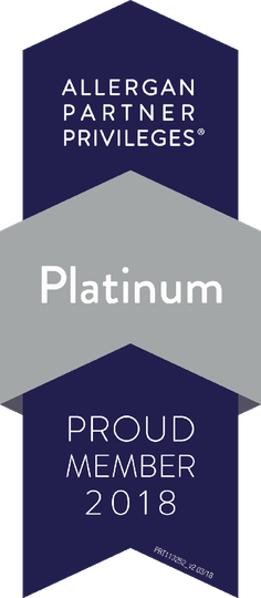 A ribbon that says allergan partner privileges platinum proud member 2018