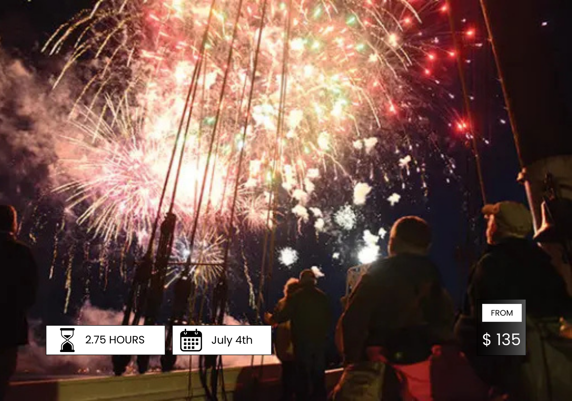 A group of people standing in front of a fireworks display.