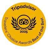 A yellow sticker that says tripadvisor travelers choice awards best of the best