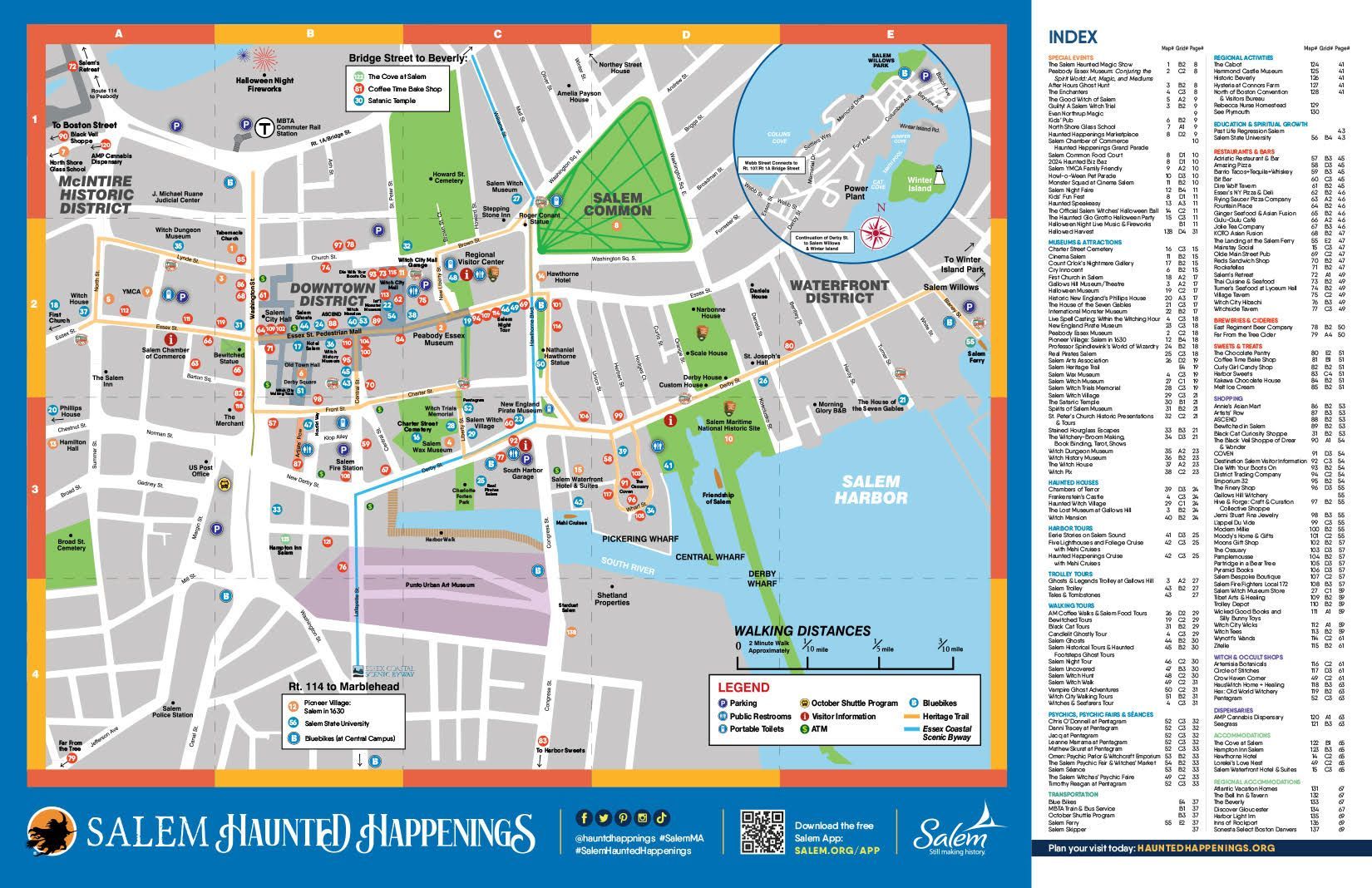 A map of a downtown Salem with a list of places on it.