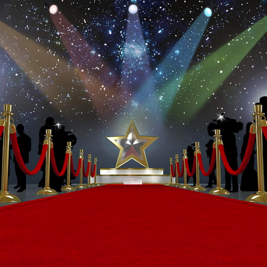 A red carpet with a gold star in the middle