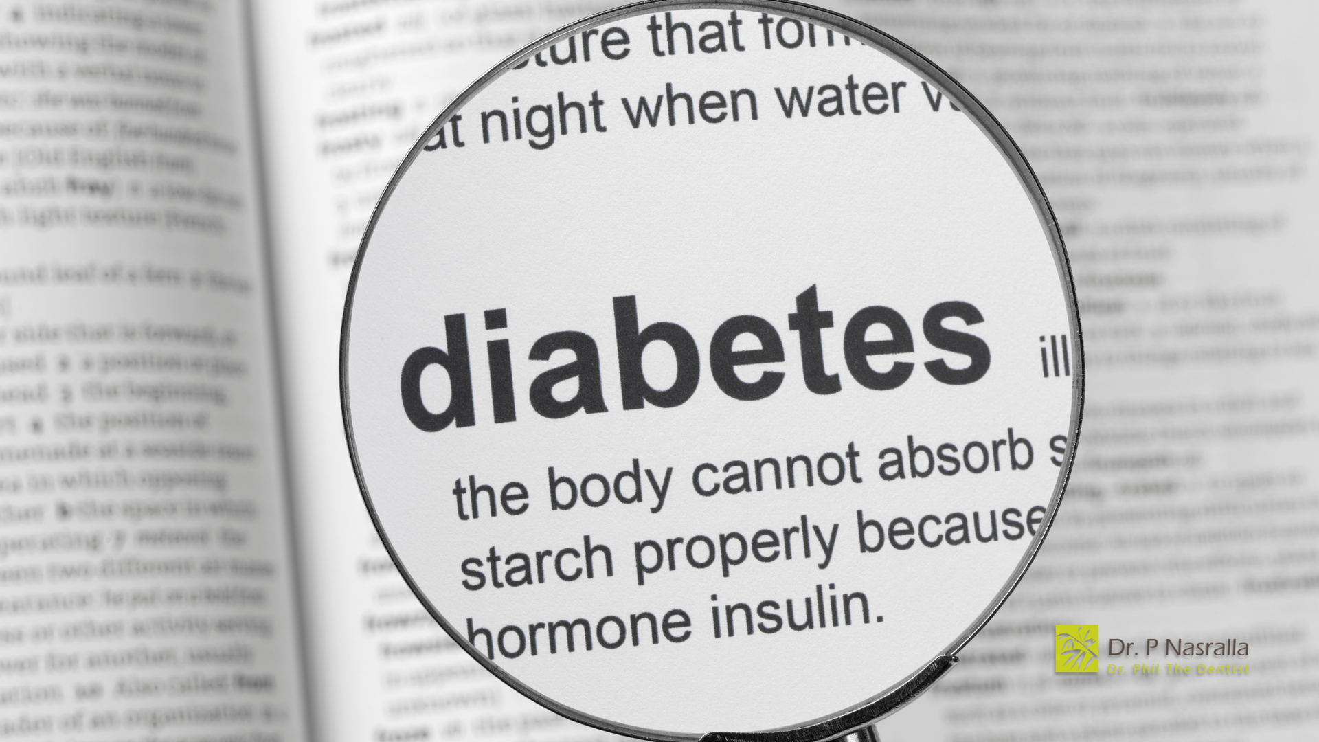 A magnifying glass is looking at the word diabetes