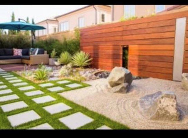 Nice walkway with grass, sand and stones — Huntington Beach, CA — Ken's Handyman Express Inc.