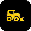 A yellow tractor with a shovel on a black background.