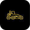 An icon of a bulldozer on a black background.