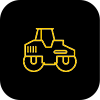 A yellow line drawing of a tractor on a black background.
