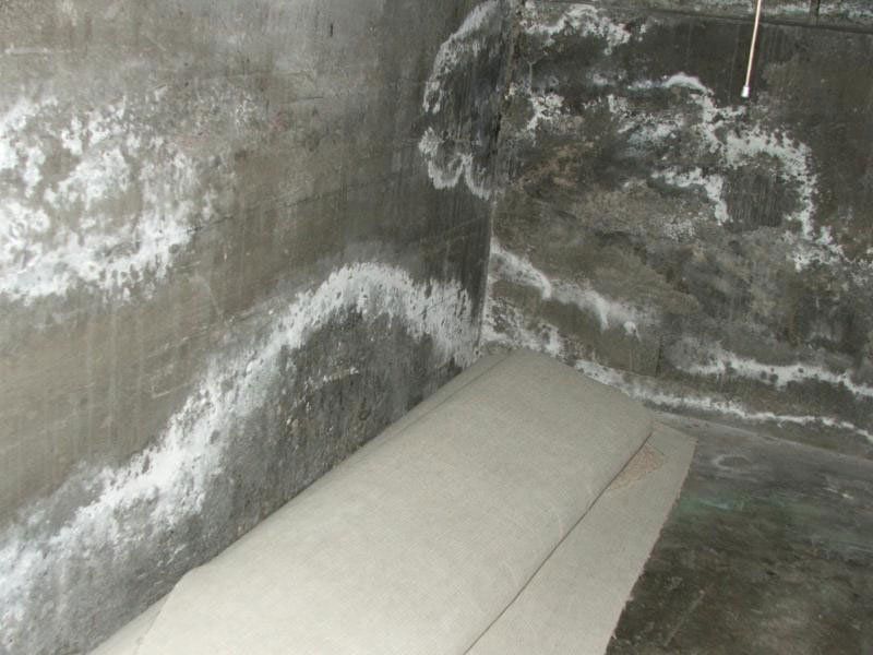 Water damage on basement concrete foundation