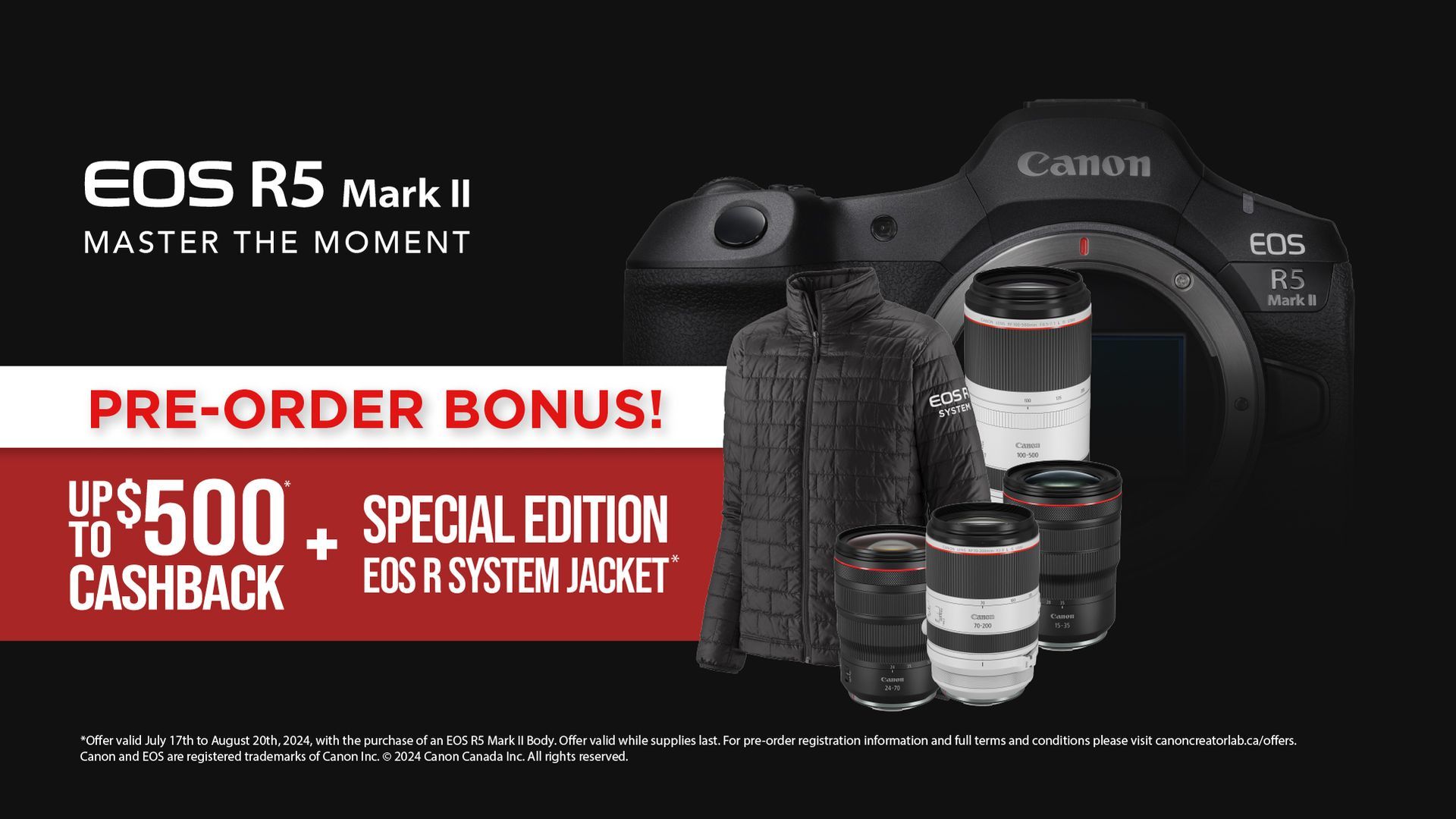 An advertisement for the canon eos r5 mark ii camera