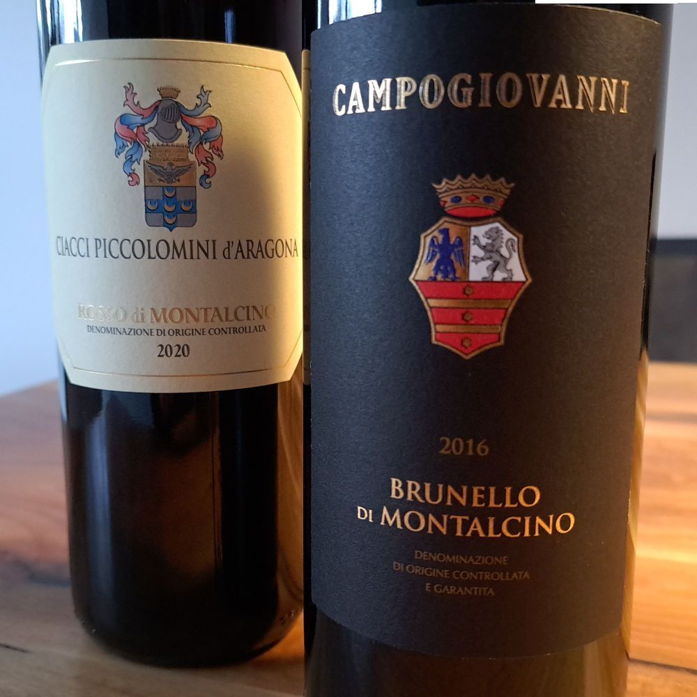 Brunello di Montalcino and Rosso di Montalcino red wines from Tuscany