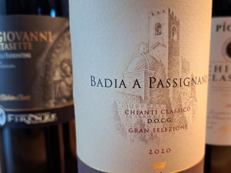 A bottle of Chianti Classico Gran Selezione from the producer Badia a Passignano (part of the Antinori winery)