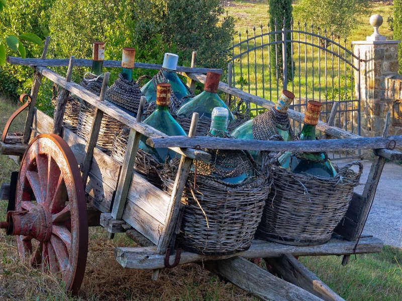 Chianti wine on an old cart