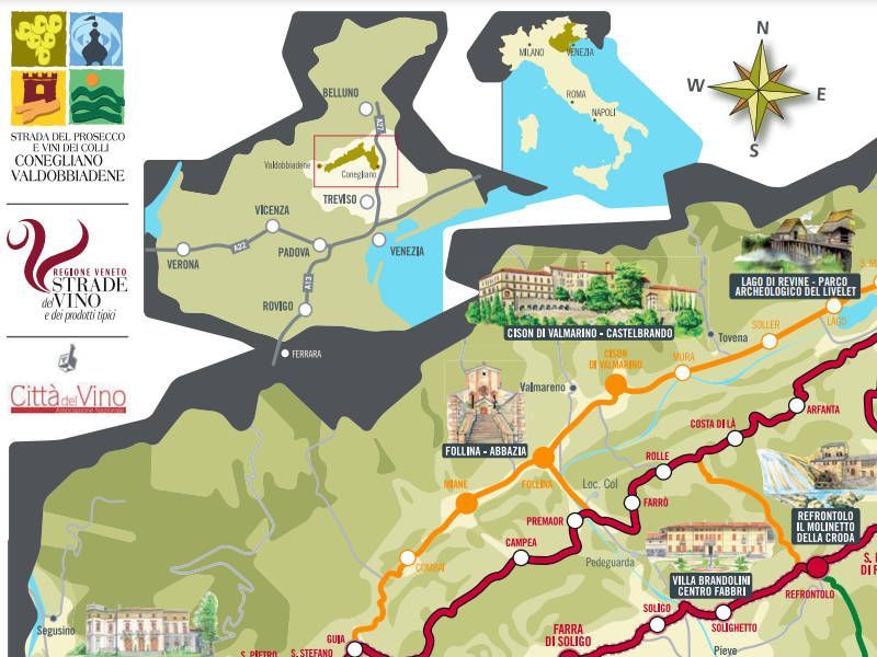 map of the official Prosecco wine route 'Strada del Prosecco...'