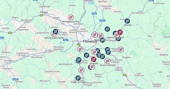 The wineries near Florence (IT) map