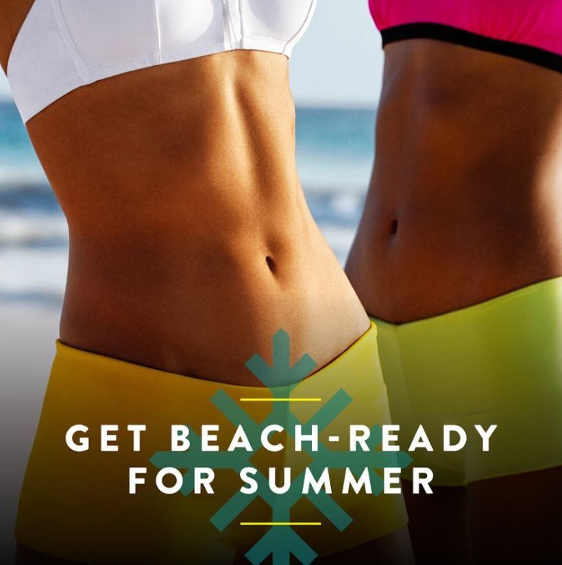Two women on the beach with the words get beach-ready for summer