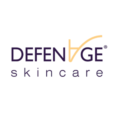 A logo for defendge skincare is shown on a white background.
