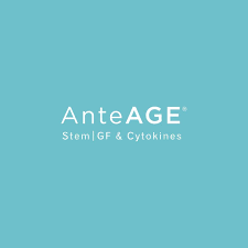 The anteage stem gf and cytokines logo is on a blue background.