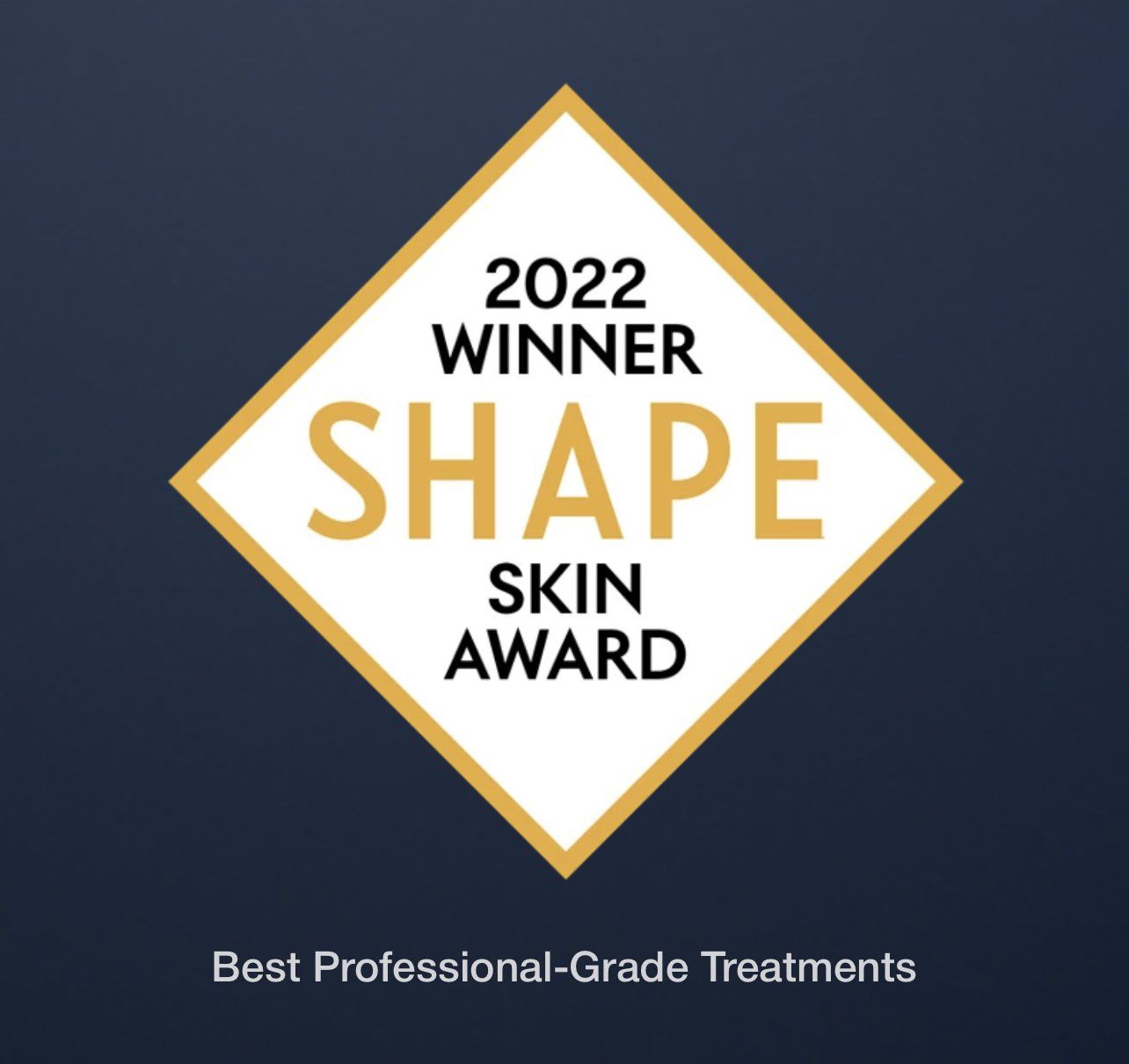 A logo for the 2022 winner of the shape skin award