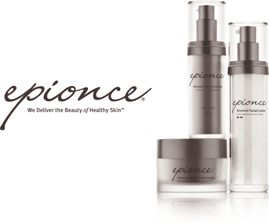 Three bottles of epionce cosmetics on a white background