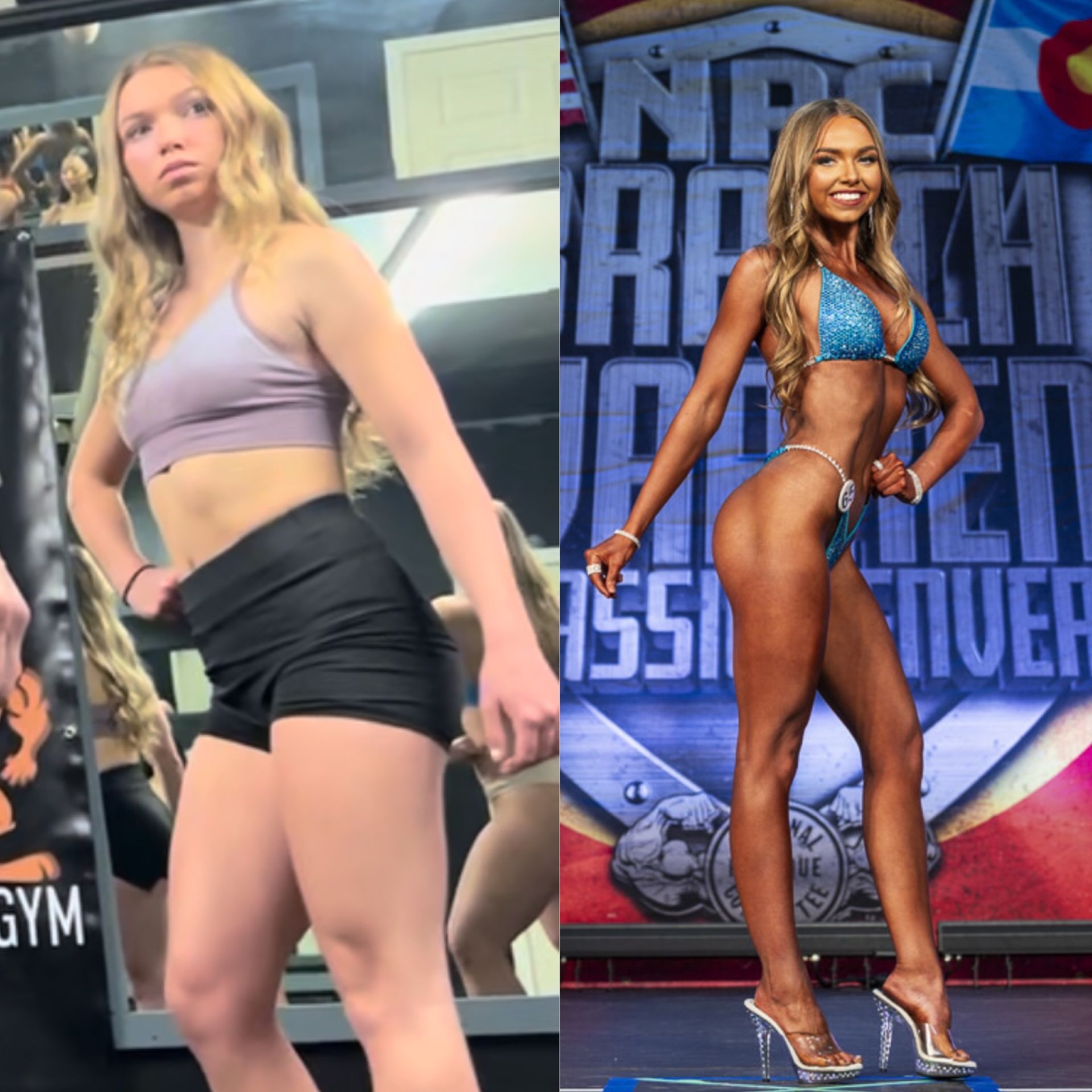 Woman's weight loss transformation: before and after shots.