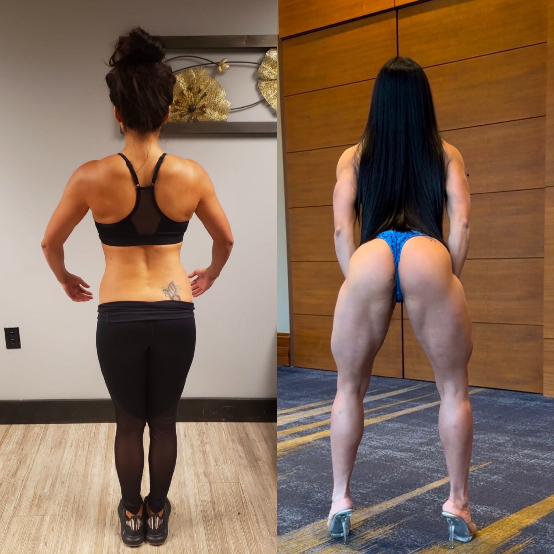 Woman's weight loss transformation: before and after shots.