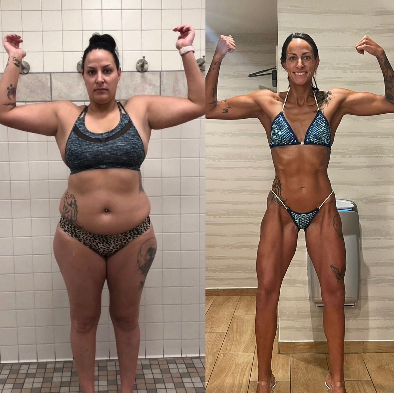 Woman's weight loss transformation: before and after shots.