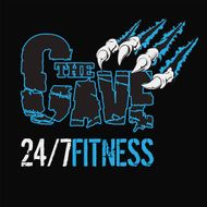 A logo for a gym called the cave 24 7 fitness