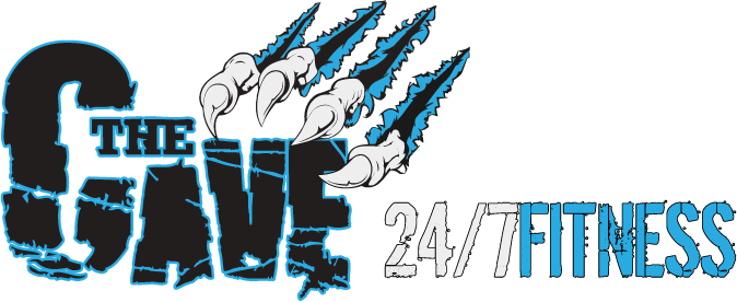 A logo for a gym called the cave 24 7 fitness