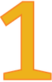 A large, bold, yellow number one with an orange outline against a white background.