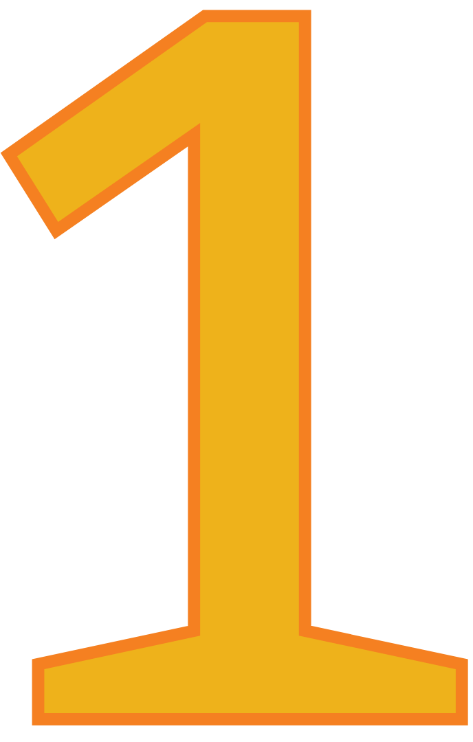 A large, bold, yellow number one with an orange outline against a white background.