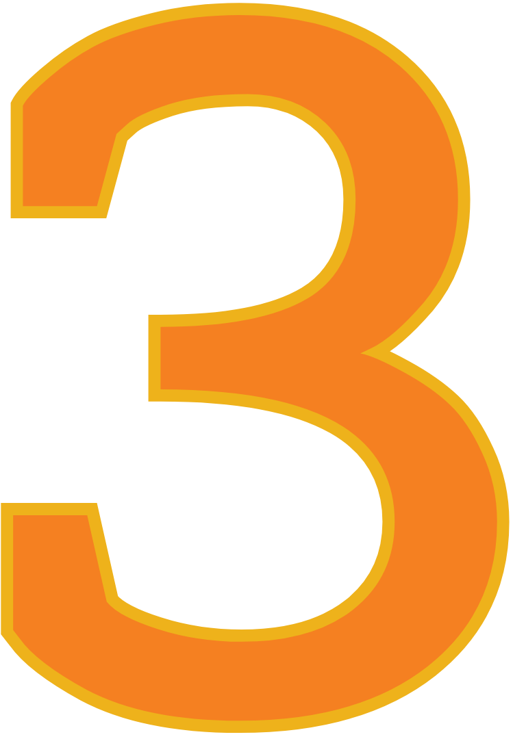 A large, bold, yellow number one with an orange outline against a white background.