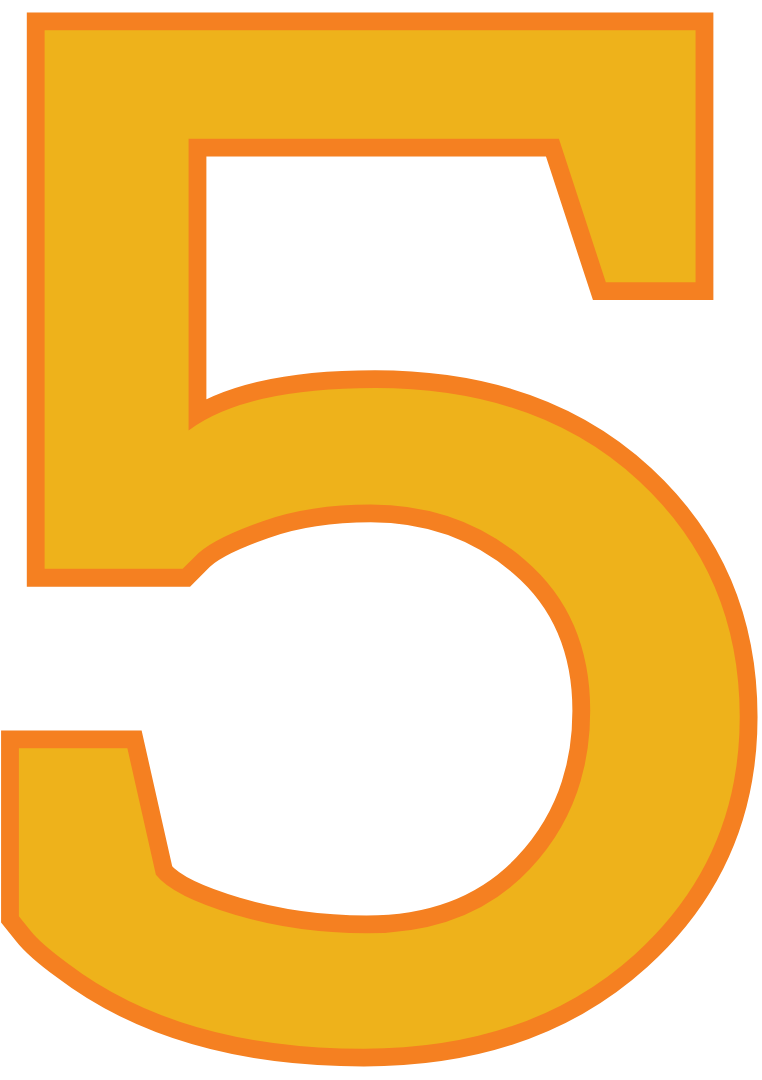 A large, bold, yellow number one with an orange outline against a white background.