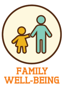 An icon of a small figure holding hands with a larger figure inside a circle, with the text 
