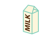 A simple, stylized graphic of a beige milk carton with the word 