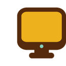 A brown, flat-style icon of a computer monitor with a yellow screen and a small light blue power button at the bottom.