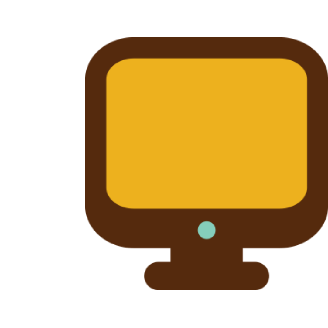A brown, flat-style icon of a computer monitor with a yellow screen and a small light blue power button at the bottom.