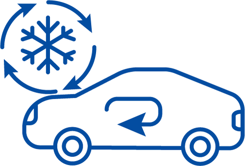 a car with a snowflake and arrows around it
