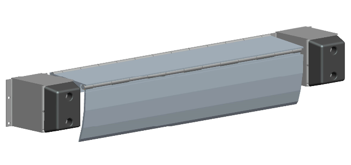 A drawing of a metal object with two rubber pads attached to it on a white background.