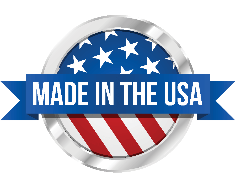 A made in the usa badge with an american flag on it