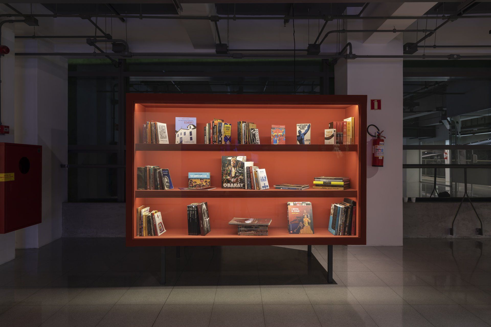 Uma estante com muitos livros