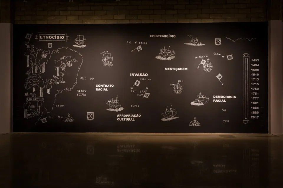 Um quadro negro com um mapa do mundo nele