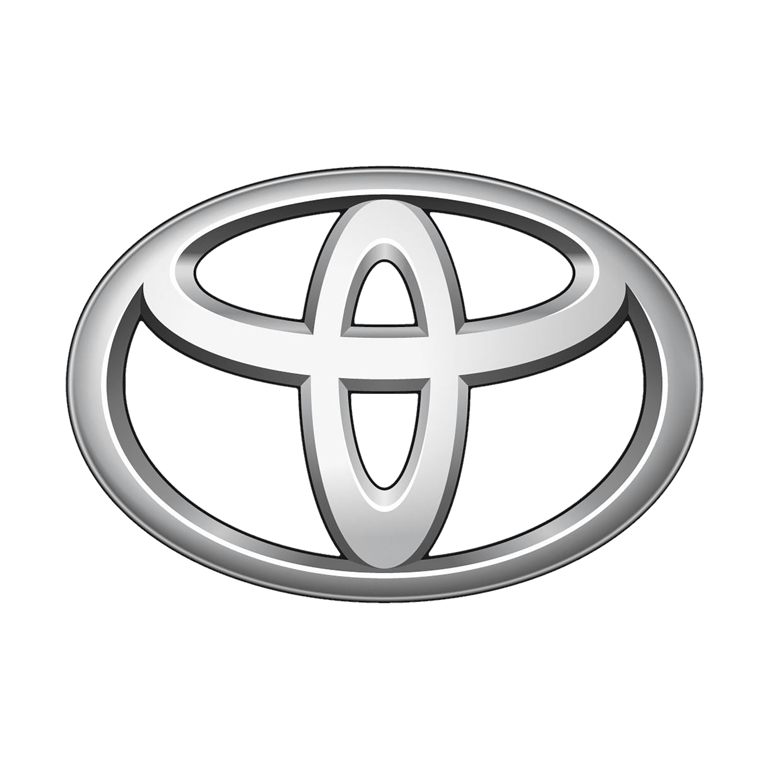 A silver toyota logo on a white background