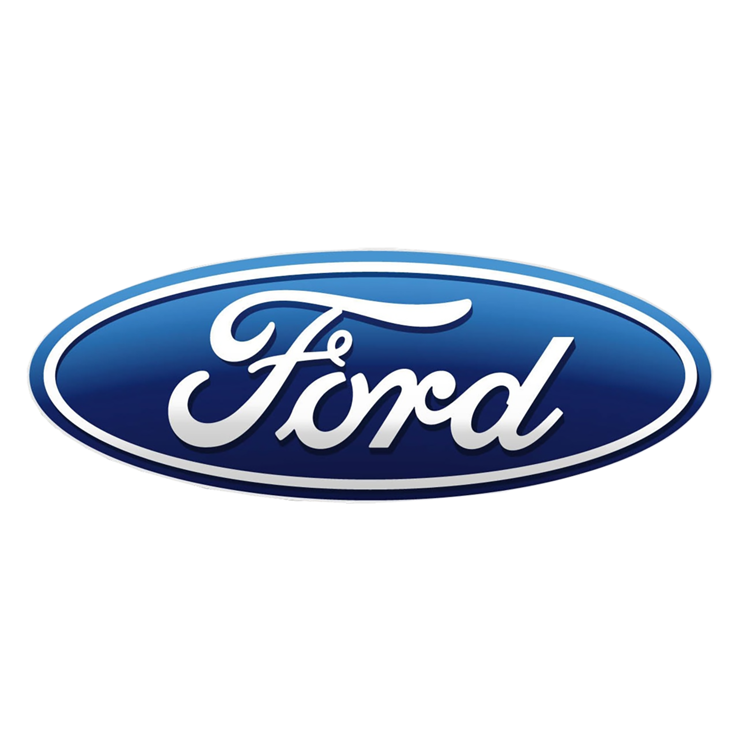 A blue and white ford logo on a white background.