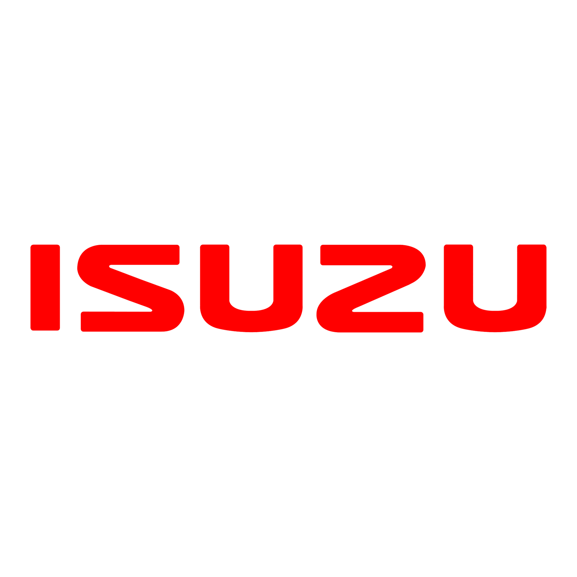 A red isuzu logo on a white background
