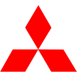 A red and white mitsubishi logo on a white background