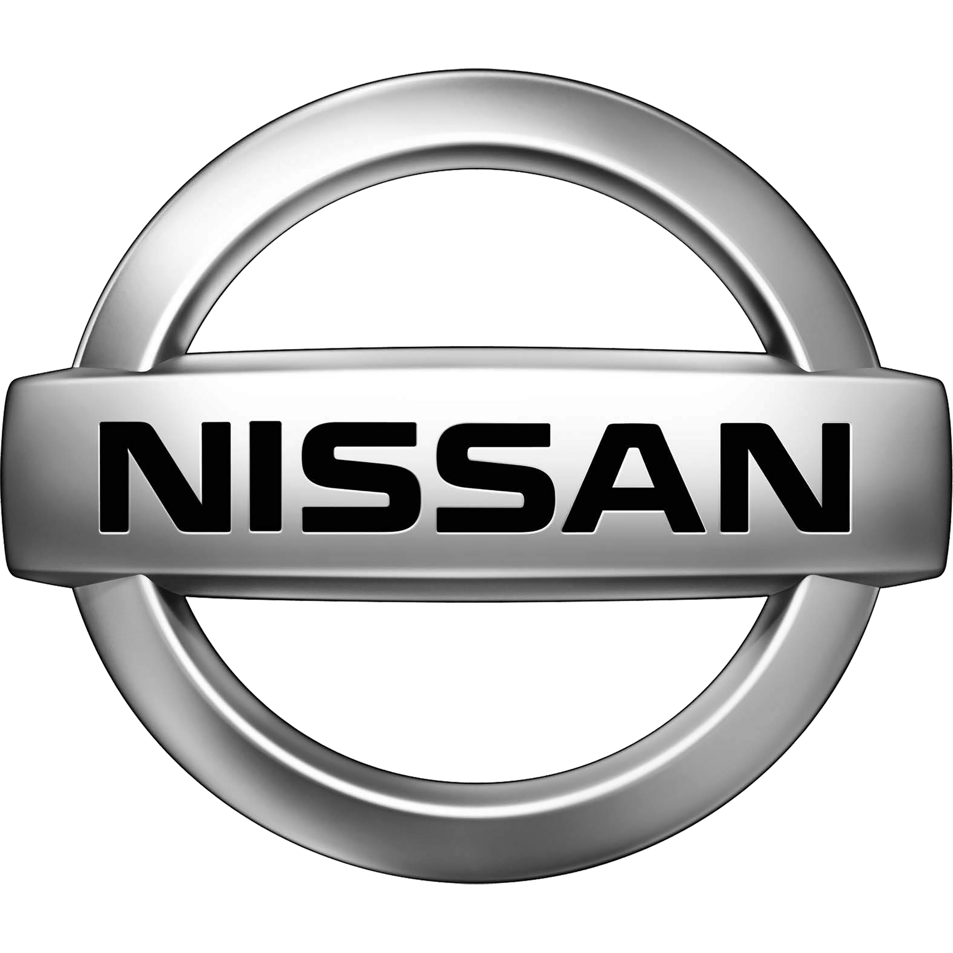 A silver nissan logo on a white background