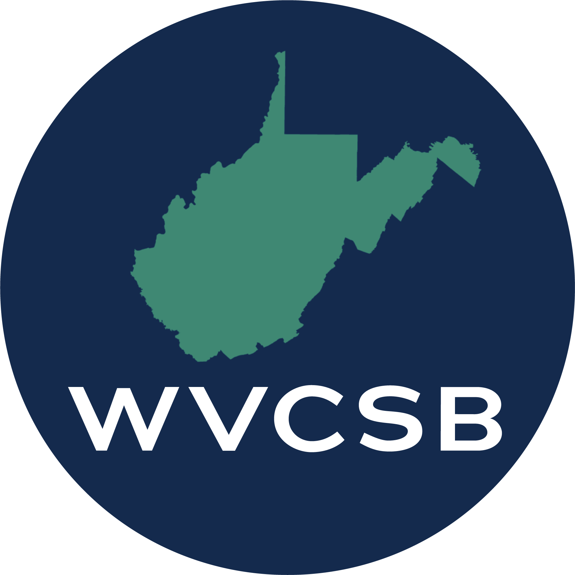 West Virginia map within a navy blue circle, with the letters WVCSB in white below.