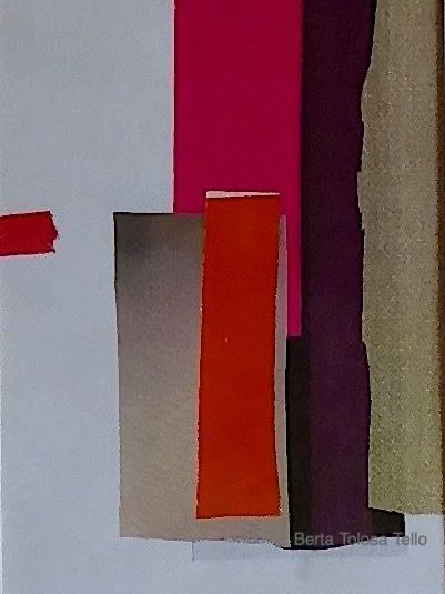 Un collage de trozos de papel de diferentes colores con el nombre Berta escrito en la parte inferior.