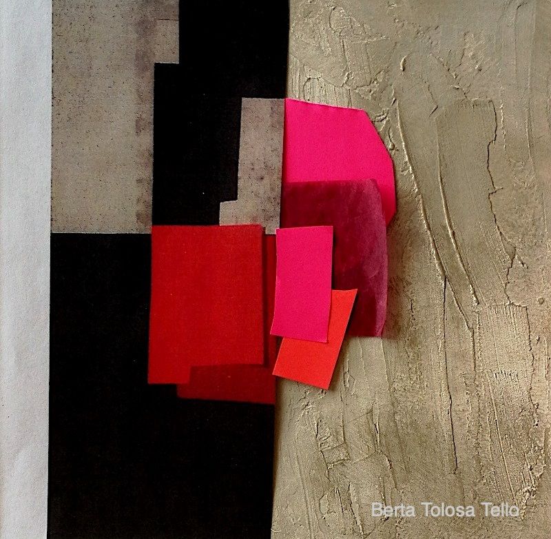Un cuadro de Berta Tolosa Tello tiene un cuadrado rojo en el medio.