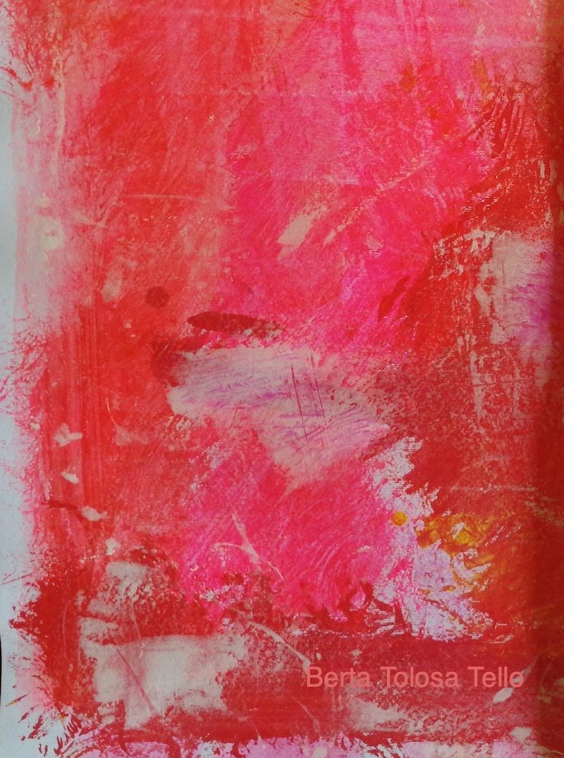 Un primer plano de una pintura roja y blanca sobre un fondo blanco.