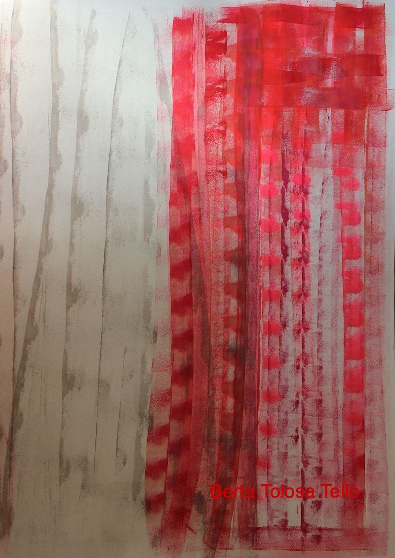 Un cuadro con rayas rojas sobre un fondo blanco.